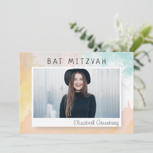 Bat Mitzvah Modern Waterverf Abstract Kaart (Staand voorkant)