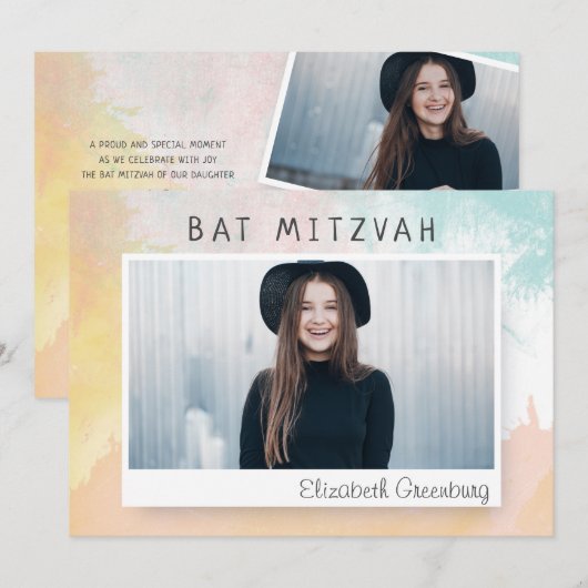 Bat Mitzvah Modern Waterverf Abstract Kaart (Voorkant / Achterkant)
