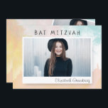 Bat Mitzvah Modern Waterverf Abstract Kaart<br><div class="desc">Het kleurrijke waterverf abstracte schilderen dient als achtergrond voor deze kaart. Pas aan met drie afbeeldingen van uw kind. 

Hier beschikbaar:
http://www.zazzle.com/store/selectpartysupplies</div>