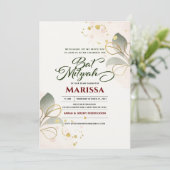 Bat Mitzvah Modern Waterverf Floral Glitter Invi Kaart (Staand voorkant)