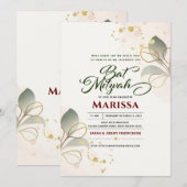 Bat Mitzvah Modern Waterverf Floral Glitter Invi Kaart (Voorkant / Achterkant)