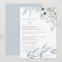 Bat Mitzvah Modern Waterverf Stusty Blue Floral