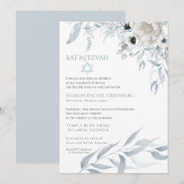 Bat Mitzvah Modern Waterverf Stusty Blue Floral Kaart