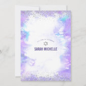 Bat Mitzvah modern zilver folie paarse waterverf Kaart (Achterkant)