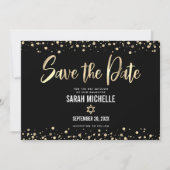 Bat Mitzvah Modern Zwart Goud Glitter Script Bold Save The Date (Voorkant)