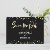 Bat Mitzvah Modern Zwart Goud Glitter Script Vet Save The Date (Staand voorkant)