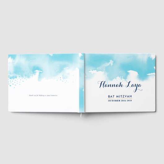 BAT MITZVAH moderne  aquablauwe waterverf Gastenboek (Volledig)