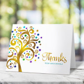 Bat Mitzvah Moderne Blauwgroen en gouden folieboom Bedankkaart