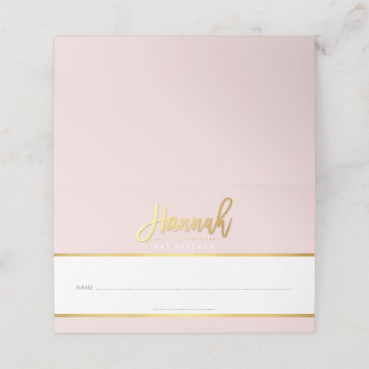 BAT MITZVAH moderne blush roze gouden naam HANNAH Plaatskaartje (Buitenkant ongevouwen)