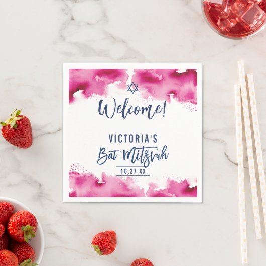 BAT MITZVAH moderne donkere roze waterverf script Servet (Insitu)