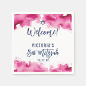 BAT MITZVAH moderne donkere roze waterverf script Servet (Voorkant)