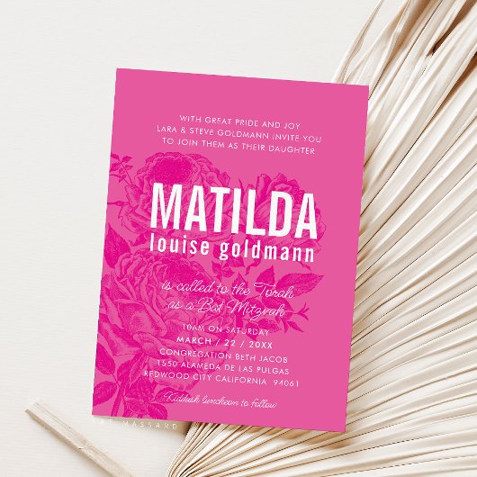 BAT MITZVAH moderne elegante rozen  roze Kaart