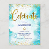 Bat Mitzvah moderne folie turkooise waterverf Informatiekaartje (Voorkant)