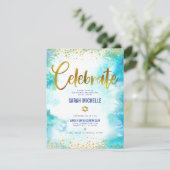 Bat Mitzvah moderne folie turkooise waterverf Informatiekaartje (Staand voorkant)