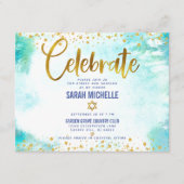 Bat Mitzvah moderne folie turkooise waterverf Informatiekaartje (Voorkant)