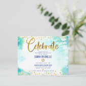 Bat Mitzvah moderne folie turkooise waterverf Informatiekaartje (Staand voorkant)