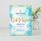 Bat Mitzvah moderne folie turkooise waterverf Kaart (Staand voorkant)