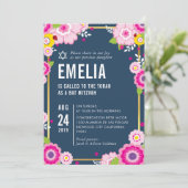 BAT MITZVAH moderne gedurfde bloemen helder marine Kaart (Staand voorkant)