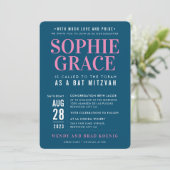 BAT MITZVAH moderne geometrische stapel roze donke Kaart (Staand voorkant)