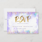 Bat Mitzvah moderne gouden folie paarse waterverf RSVP Kaartje (Voorkant)