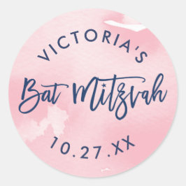 BAT MITZVAH moderne handgeletterde roze waterverf Ronde Sticker