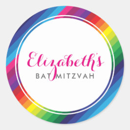 BAT MITZVAH moderne kleurrijke regenboog heldere s Ronde Sticker