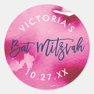 BAT MITZVAH moderne letter gedecoreerd donker roze Ronde Sticker