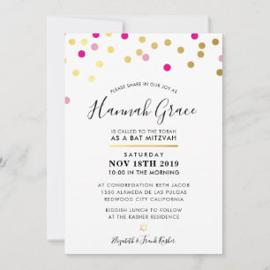 BAT MITZVAH moderne leuke confetti vlekken goud ro Kaart