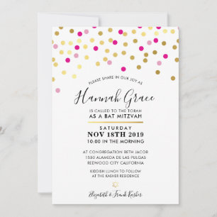 BAT MITZVAH moderne leuke confetti vlekken goud ro Kaart