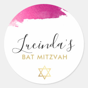 BAT MITZVAH moderne luxe verguld goud roze zwart Ronde Sticker