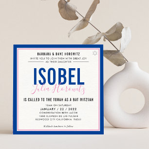 BAT MITZVAH moderne minimalistische kleur roze bla Kaart