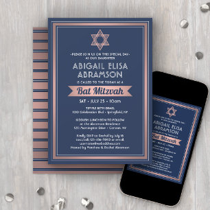 Bat Mitzvah Moderne Navyblauw Roze Roze Goud Trend Kaart