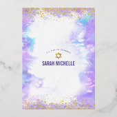 Bat Mitzvah moderne paarse waterverf echt goud Folie Uitnodiging (Achterkant)
