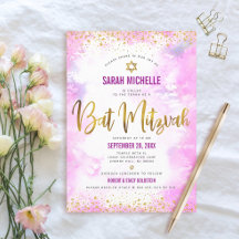 Bat Mitzvah moderne roze waterverf goud glitters