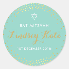 BAT MITZVAH moderne rustieke gouden confetti munt Ronde Sticker