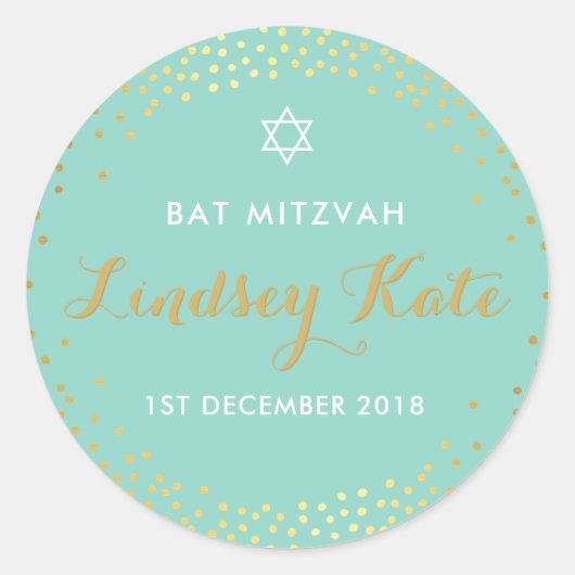 BAT MITZVAH moderne rustieke gouden confetti munt Ronde Sticker (Voorkant)