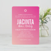 BAT MITZVAH moderne ster fuschia roze gradiënt Kaart (Staand voorkant)