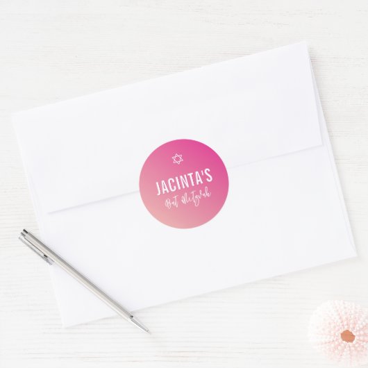 BAT MITZVAH moderne ster helder roze verloop Ronde Sticker (Envelop)