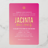 BAT MITZVAH moderne ster heldere roze gradiënt gou Folie Uitnodiging (Voorkant)