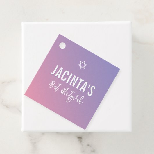 BAT MITZVAH moderne ster paarse roze gradiënt Bedankjes Labels (In situ)