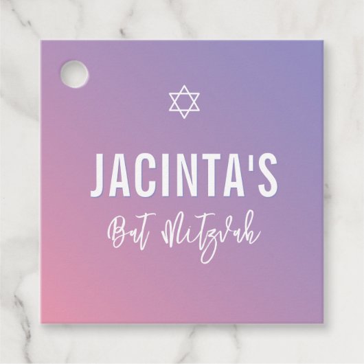 BAT MITZVAH moderne ster paarse roze gradiënt Bedankjes Labels (Voorkant)