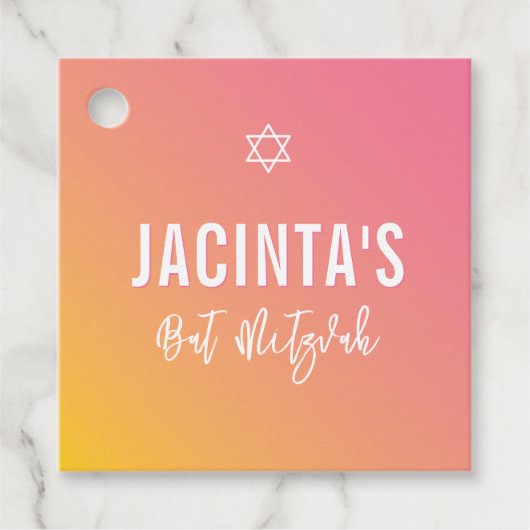 BAT MITZVAH moderne ster roze gele gradiënt Bedankjes Labels (Voorkant)