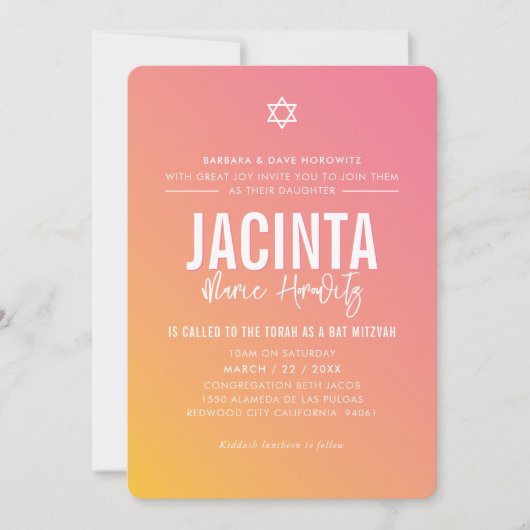 BAT MITZVAH moderne ster roze gele gradiënt Kaart (Voorkant)