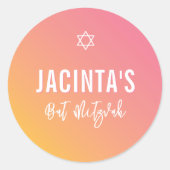 BAT MITZVAH moderne ster roze gele gradiënt Ronde Sticker (Voorkant)