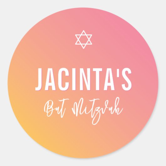 BAT MITZVAH moderne ster roze gele gradiënt Ronde Sticker (Voorkant)