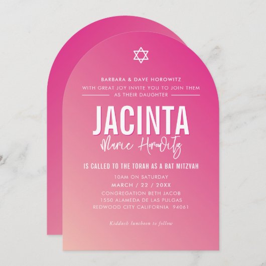 BAT MITZVAH moderne ster roze gradiënt Kaart (Voorkant / Achterkant)