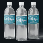 Bat Mitzvah Moderne Turquoise Blauwe Ombre Gouden  Waterfles Etiket<br><div class="desc">Geen Bat Mitzvah feest is compleet zonder gepersonaliseerde waterflessen. Laat je favoriete Bat Mitzvah trots zijn, juich haar toe en vier haar mijlpaal op haar perfect gecoördineerde feest. Witte typografie, turquoise blauwe agaat rotsen geaccentueerd met faux gouden aderen en een faux gouden ster van David, overlay een dramatische turquoise blauwgroen...</div>