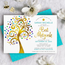 Bat Mitzvah Moderne Turquoise Gouden Boom des Leve