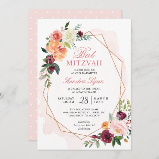 Bat Mitzvah | Moderne Waterverf van goudLijst Kaart (Voorkant / Achterkant)