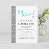 Bat Mitzvah Moderne Zilveren Glitter Streep Kaart (Staand voorkant)